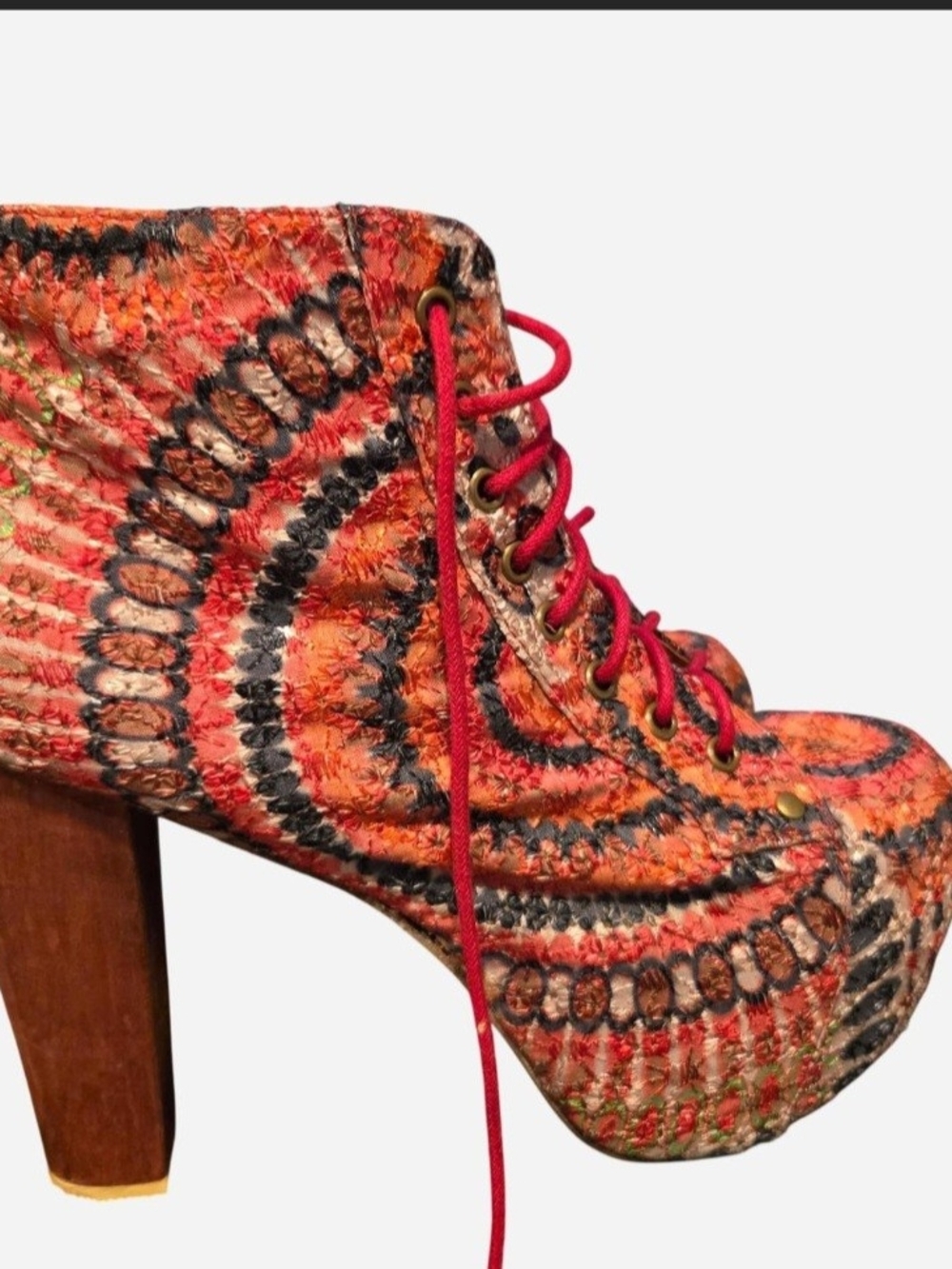 Jeffrey Campbell Lita- Red Tie Dye Lace-Up Platform Bootie - Picture 1 of 6